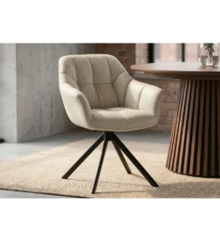 Krzesło obrotowe PAPILLON 83 cm 180 stopni skórzane beżowe*Invicta Interior - przedsprzedaż Outlet