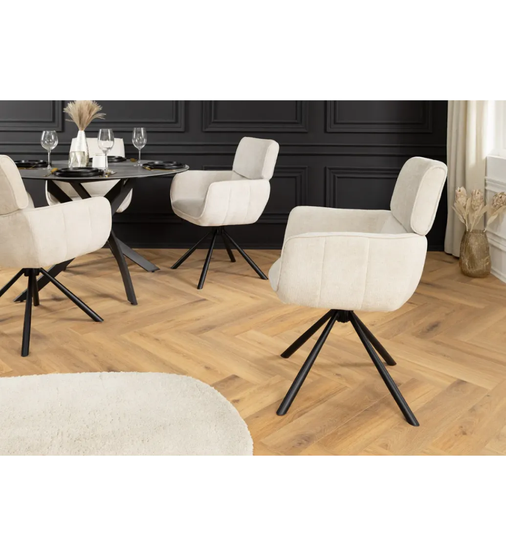 Krzesło obrotowe UNIQUE 180 stopni chenille szampański beż*Invicta Interior Discount