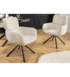 Krzesło obrotowe UNIQUE 180 stopni chenille szampański beż*Invicta Interior Discount
