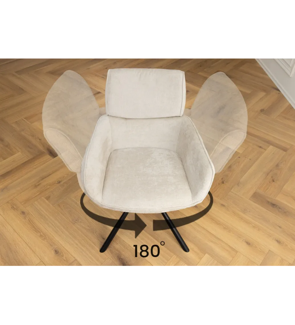 Krzesło obrotowe UNIQUE 180 stopni chenille szampański beż*Invicta Interior Discount