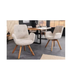 Krzesło obrotowe ZENI Bouclé beżowe 360 stopni*Invicta Interior Outlet