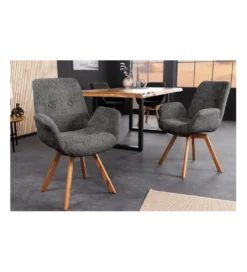 Krzesło obrotowe ZENI bouclé ciemny szary 360 stopni*Invicta Interior New