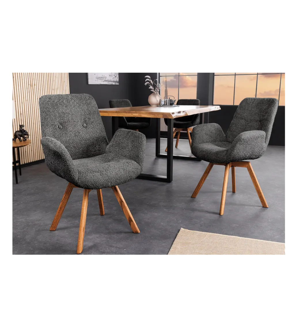 Krzesło obrotowe ZENI bouclé ciemny szary 360 stopni*Invicta Interior New