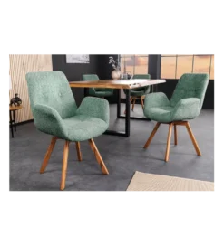 Krzesło obrotowe ZENI bouclé miętowy 360 stopni*Invicta Interior Outlet