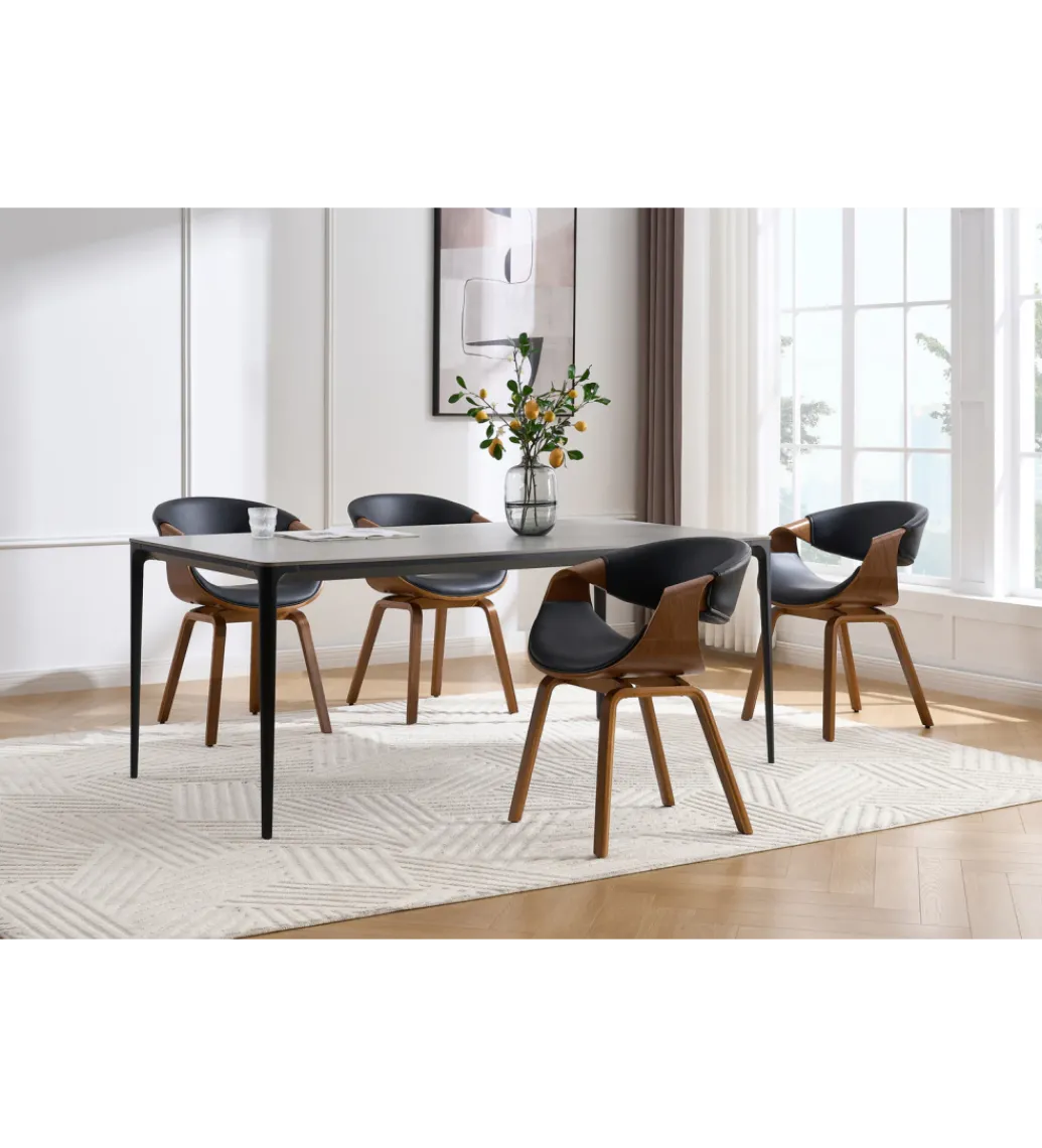 Krzesło ORGANIC czarna skóra kolor drewna orzecha*Invicta Interior Clearance