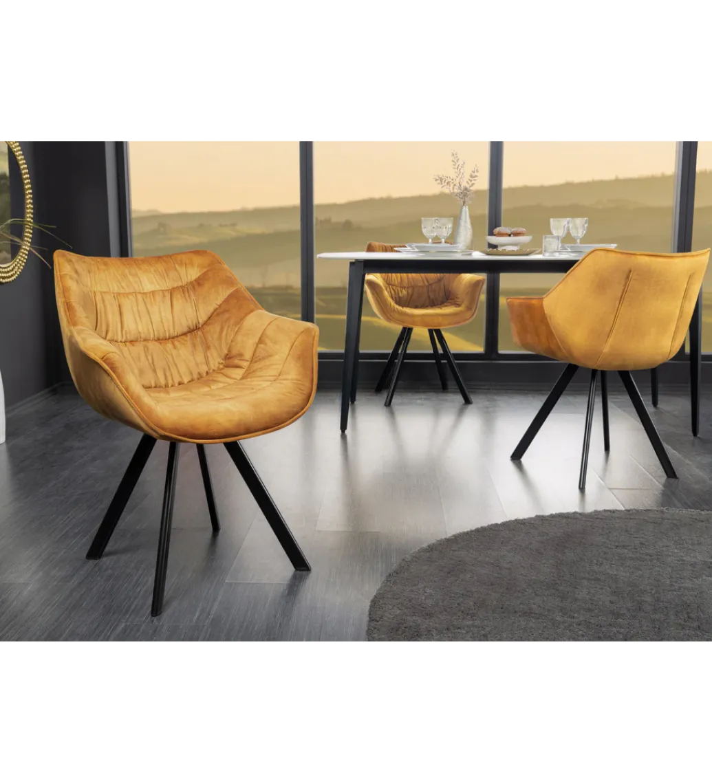 Krzesło THE DUTCH COMFORT z podłokietnikami welur musztardowy*Invicta Interior Best