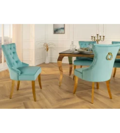 Krzesło z kołatką CASTLE welur jasnoniebieski*Invicta Interior Best
