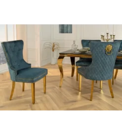 Krzesło z kołatką CASTLE welur kolor petrol*Invicta Interior Online