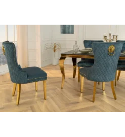Krzesło z kołatką CASTLE welur kolor petrol*Invicta Interior Online