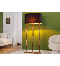 Lampa stojąca WARDROBE 150 cm naturalny z abażurem czarno-złotym*Invicta Interior Discount