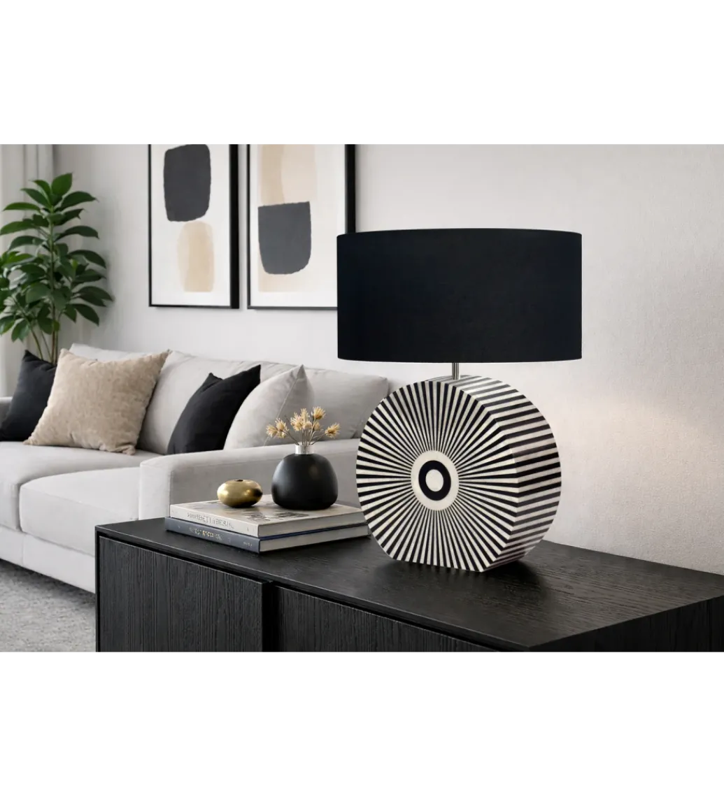 Lampa stołowa HARMONY NATURE 65 cm czarnobiała*Invicta Interior Outlet