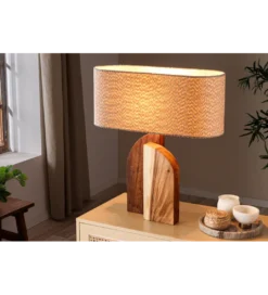 Lampa stołowa LOVERS 60 cm drewno deszczowe boucle*Invicta Interior