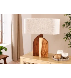 Lampa stołowa LOVERS 60 cm drewno deszczowe boucle*Invicta Interior
