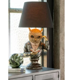 Lampa stołowa OWL SHADE 56 cm złoto antyczny brąz*J-Line Best