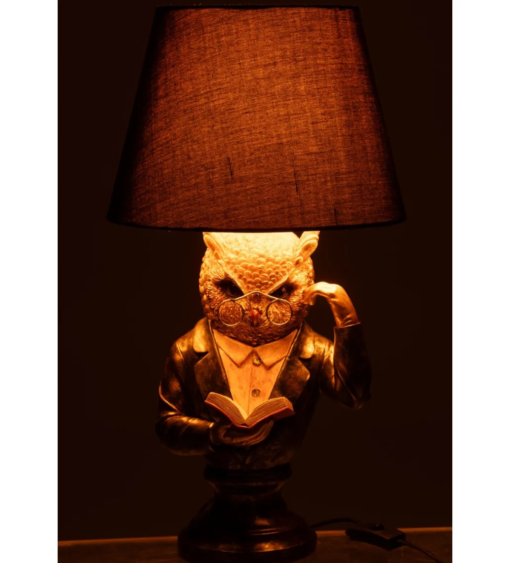 Lampa stołowa OWL SHADE 56 cm złoto antyczny brąz*J-Line Best
