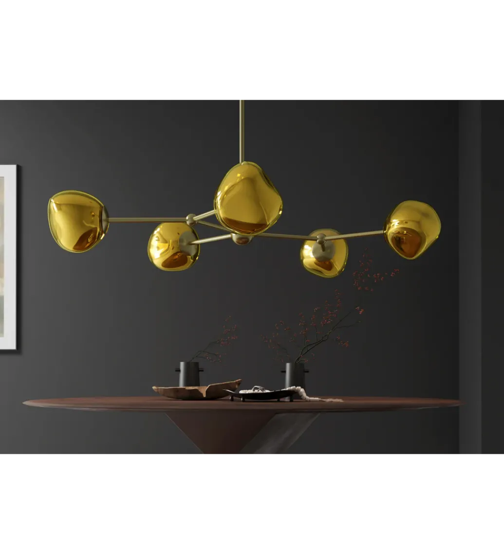 Lampa wisząca LIQUID DIAMOND 5 kloszy szkło złoty*Invicta Interior Best