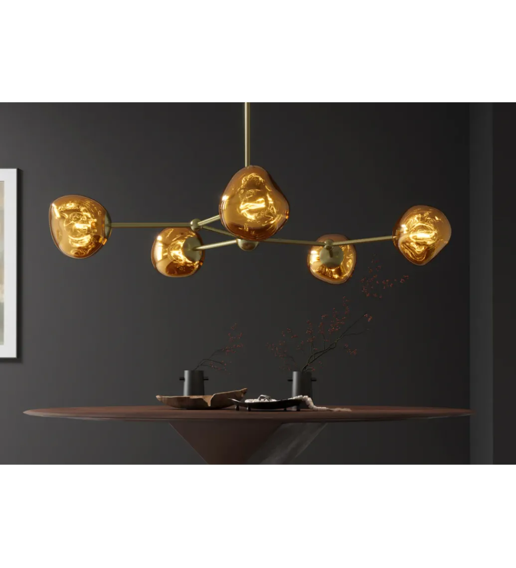 Lampa wisząca LIQUID DIAMOND 5 kloszy szkło złoty*Invicta Interior Best