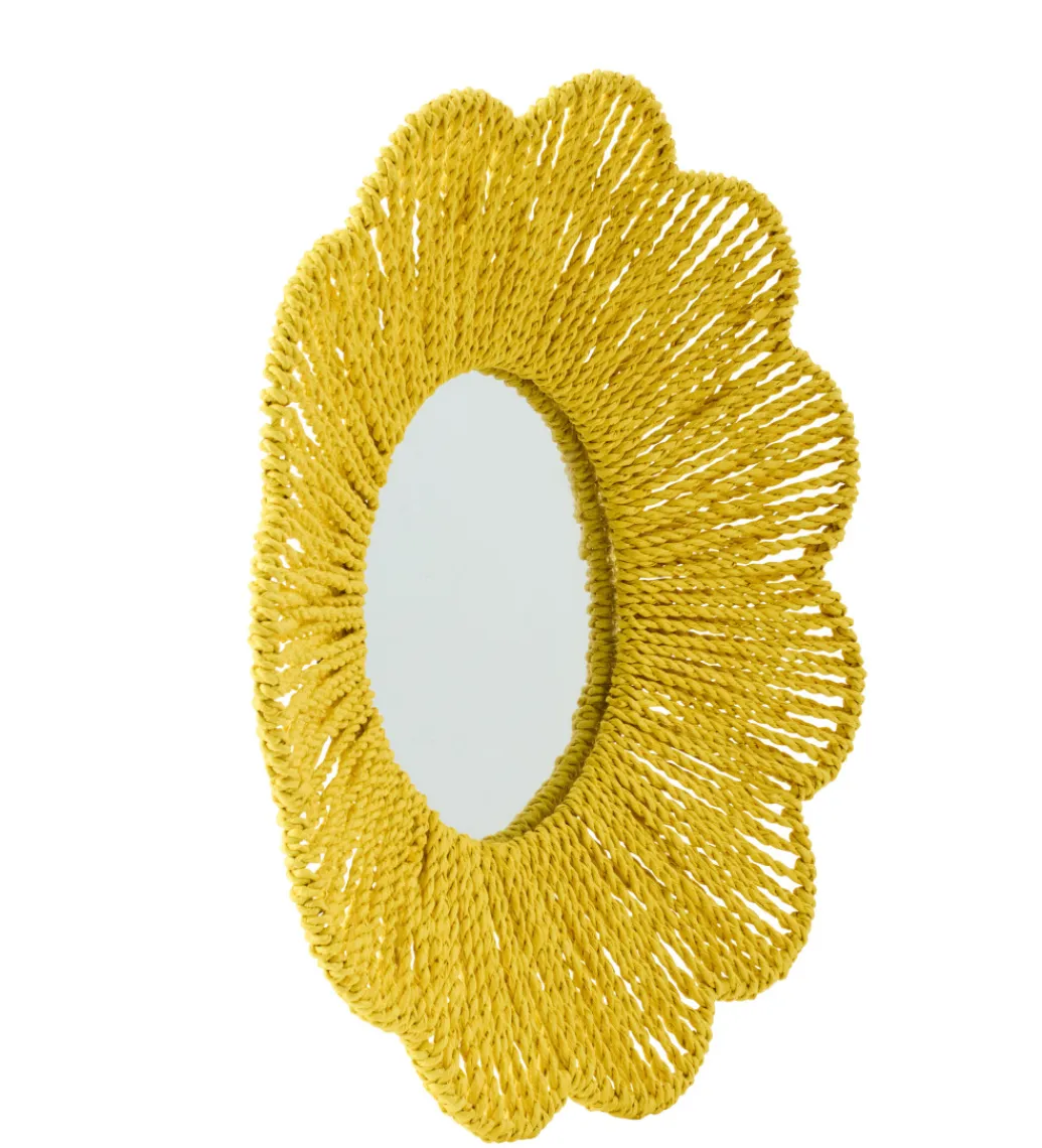 Lustro wiszące RAFFIA 50 cm żółte*J-Line