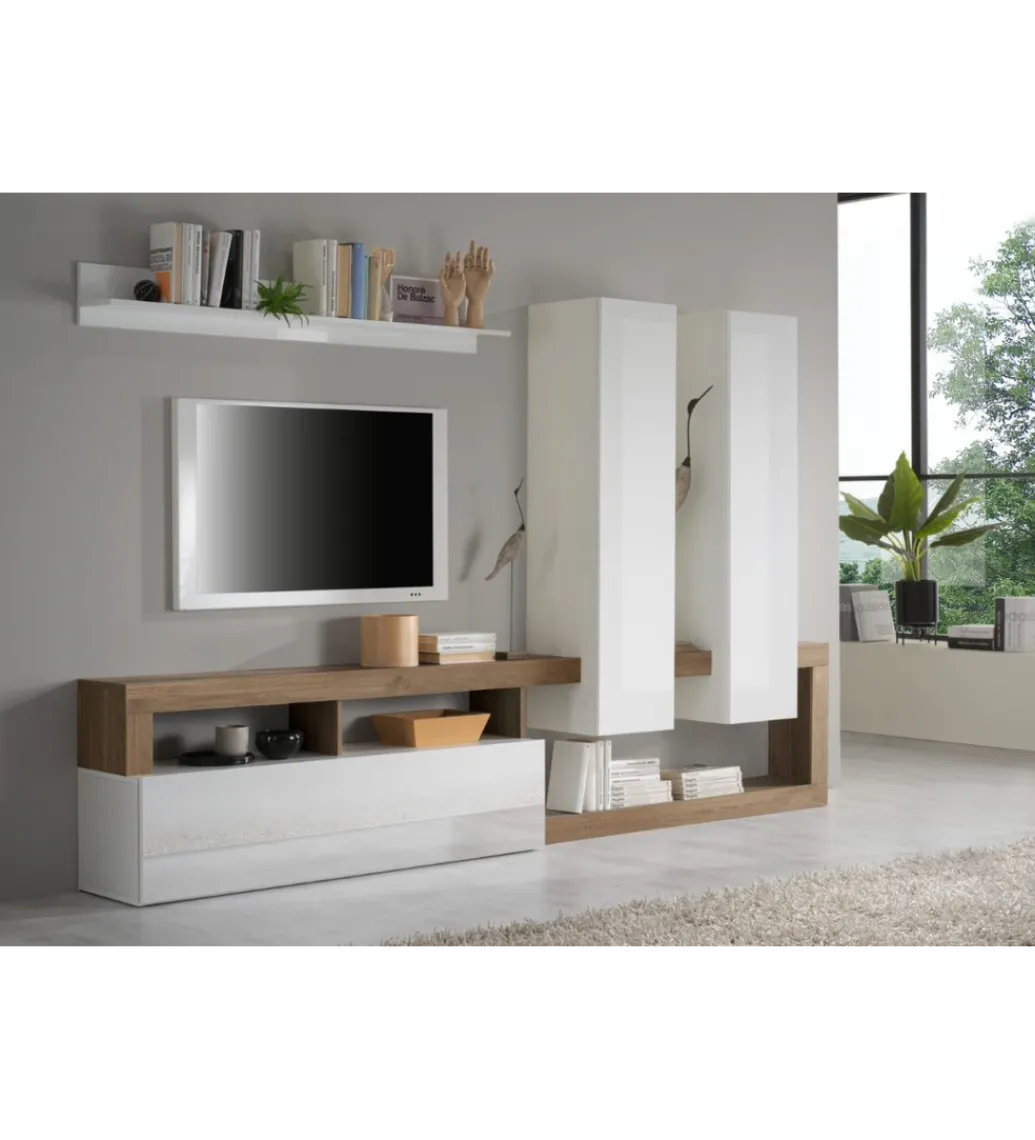 Meblościanka HAMBURG 277 cm biała z dodatkiem koloru dąb Mercure*MCA Linia Włoska New