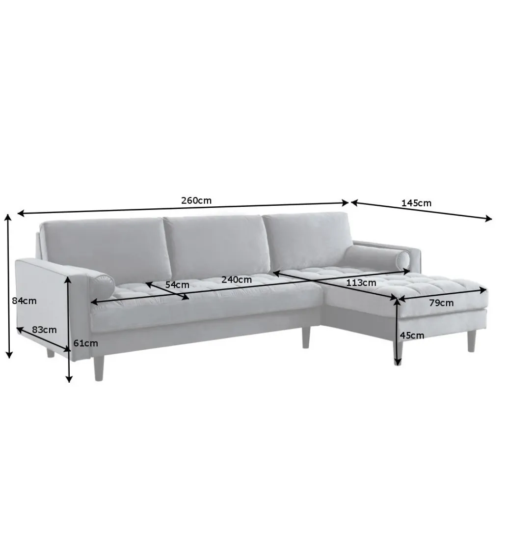 Narożnik CANIS velvet II 260 Cm szary*Invicta Interior Hot