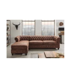 Narożnik Chesterfield 270 cm antyczny brąz lewostronny*Invicta Interior Online
