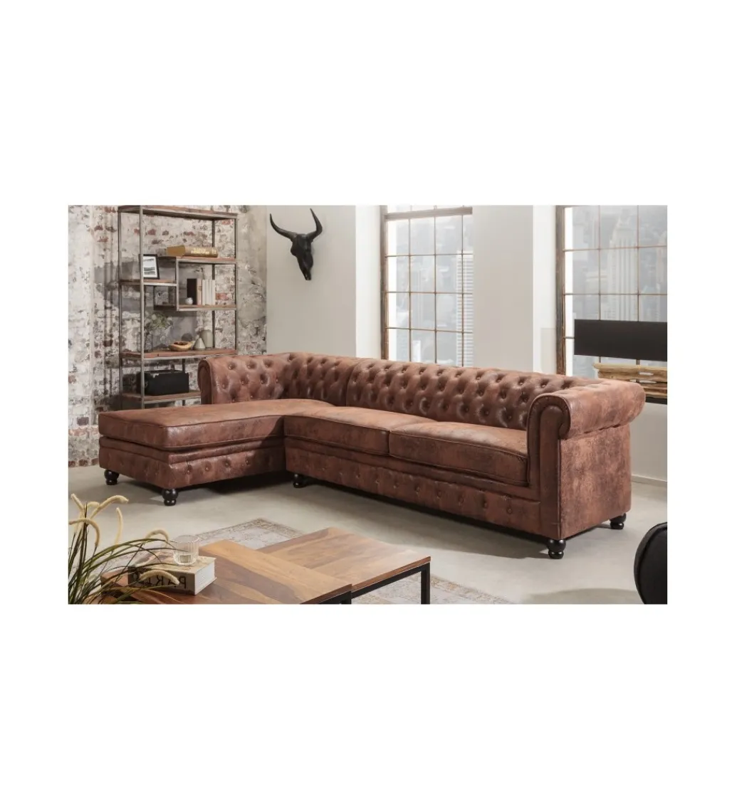 Narożnik Chesterfield 270 cm antyczny brąz lewostronny*Invicta Interior Online
