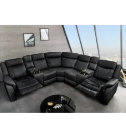 Narożnik kino domowe HOLLYWOD skórzany czarny*Invicta Interior - przedsprzedaż Sale