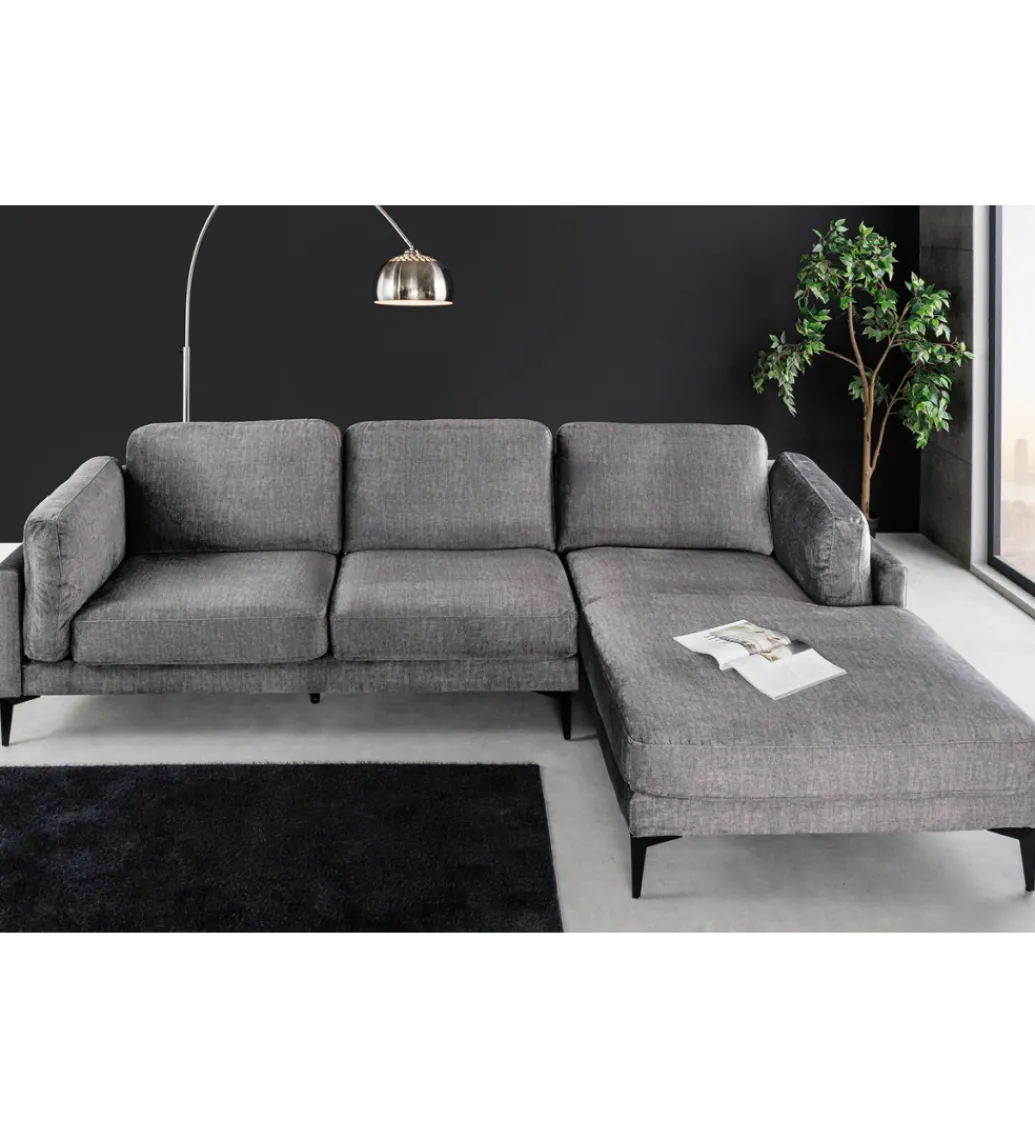Narożnik prawostronny MANHATTAN 295 cm z pufem aksamit ciemnoszary*Invicta Interior New