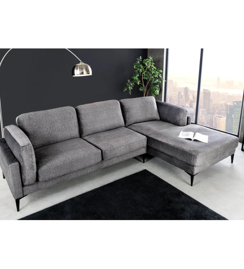 Narożnik prawostronny MANHATTAN 295 cm z pufem aksamit ciemnoszary*Invicta Interior New