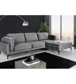 Narożnik prawostronny MANHATTAN 295 cm z pufem aksamit ciemnoszary*Invicta Interior New