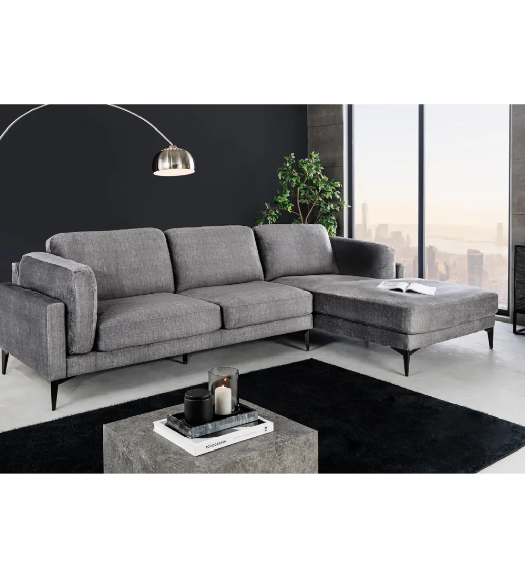 Narożnik prawostronny MANHATTAN 295 cm z pufem aksamit ciemnoszary*Invicta Interior New