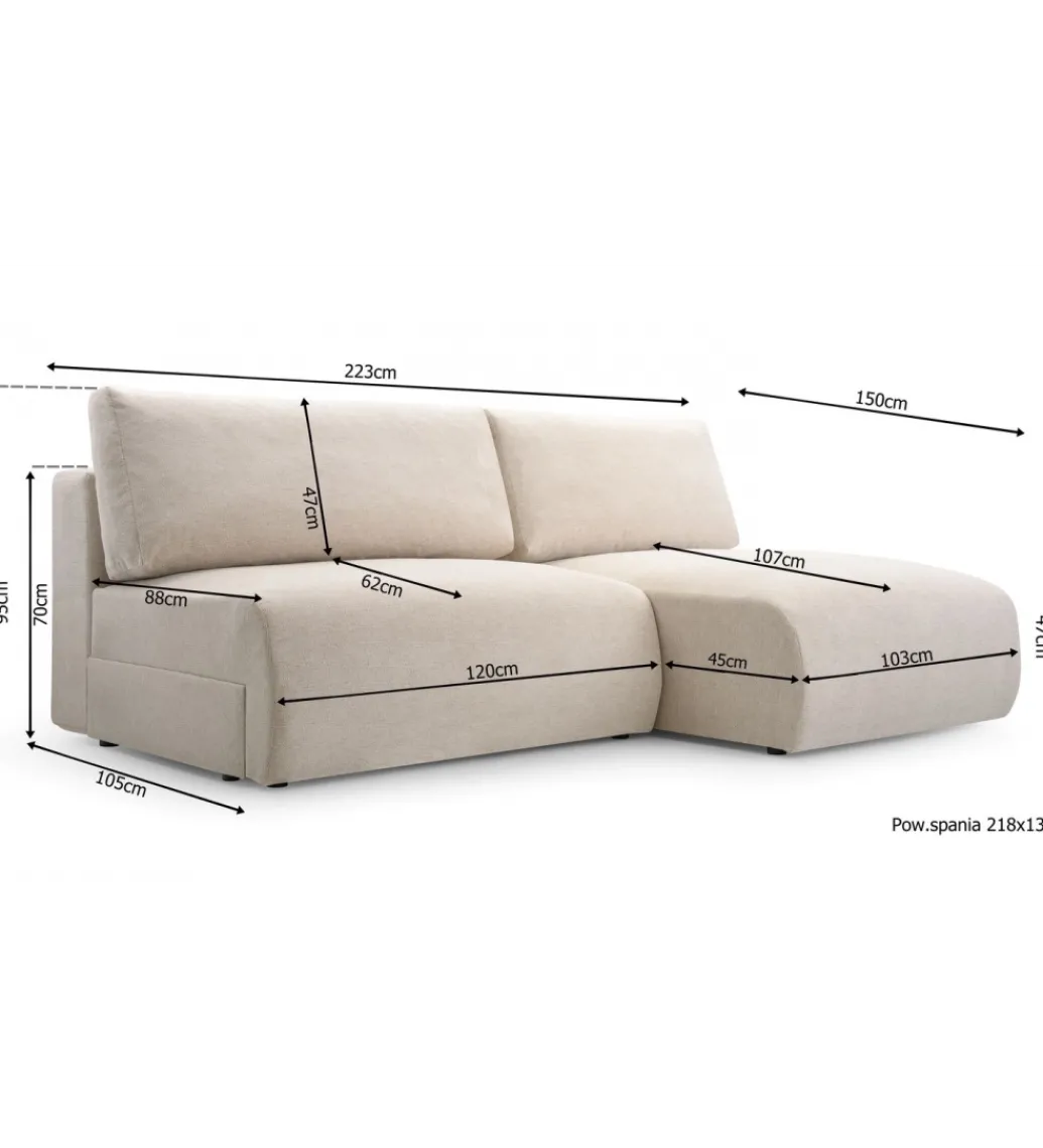 Narożnik rozkładany MILEN 223 cm z funkcją spania*Kmeble