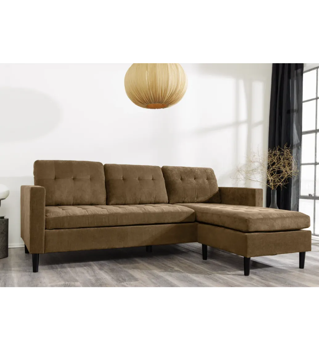 Narożnik STOCKHOLM 220 cm 3-osobowy sztruks jasnobrązowy*Invicta Interior Best
