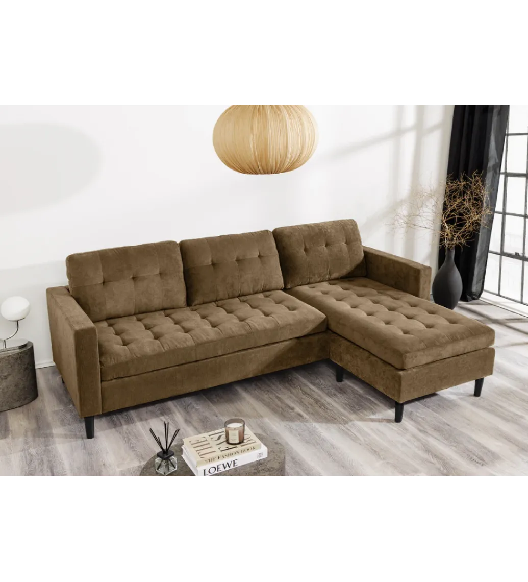 Narożnik STOCKHOLM 220 cm 3-osobowy sztruks jasnobrązowy*Invicta Interior Best