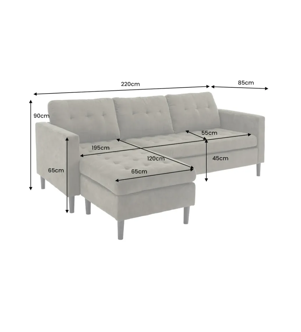 Narożnik STOCKHOLM 220 cm 3-osobowy sztruks jasnobrązowy*Invicta Interior Best