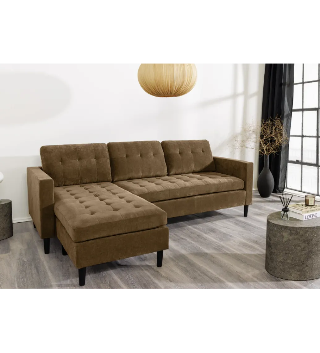 Narożnik STOCKHOLM 220 cm 3-osobowy sztruks jasnobrązowy*Invicta Interior Best