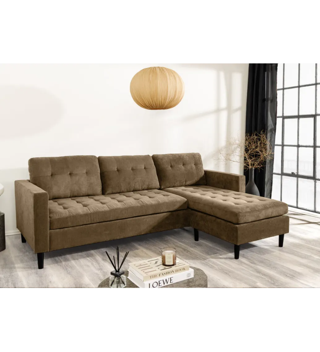 Narożnik STOCKHOLM 220 cm 3-osobowy sztruks jasnobrązowy*Invicta Interior Best