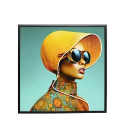 Obraz SUN HAT WOMAN LED 80 x 80 cm żółty*KDesign Outlet