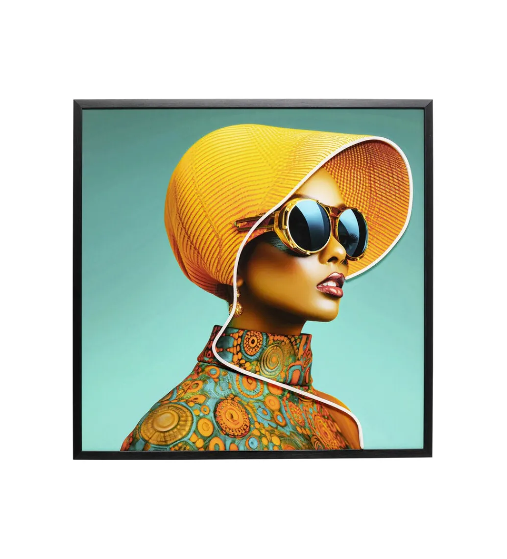 Obraz SUN HAT WOMAN LED 80 x 80 cm żółty*KDesign Outlet