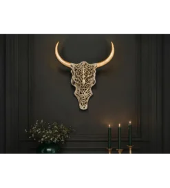 Ozdoba ścienna EXOTIC BULL 57 cm drewno mango złoto*Invicta Interior Online