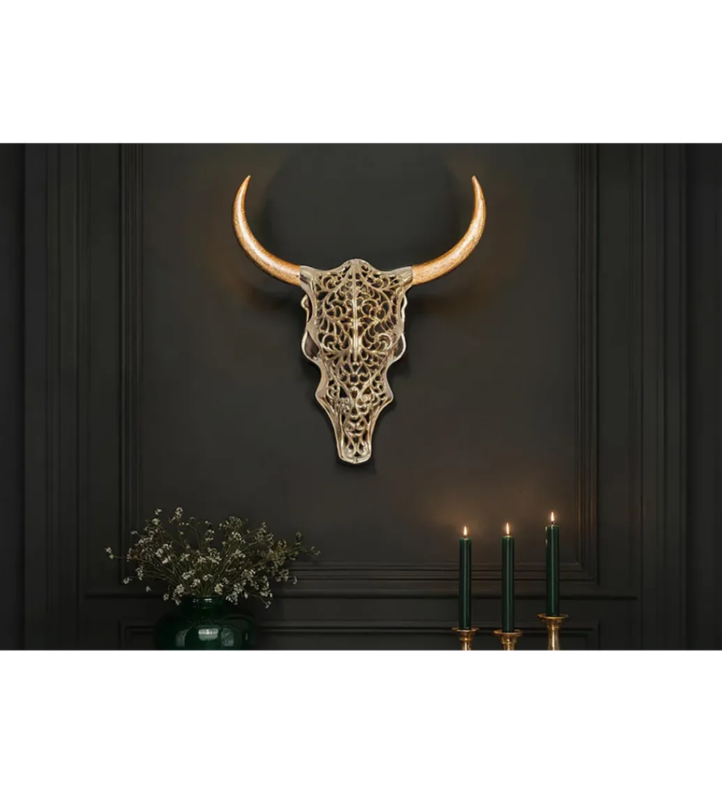 Ozdoba ścienna EXOTIC BULL 57 cm drewno mango złoto*Invicta Interior Online