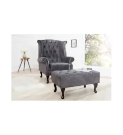 Podnóżek Chesterfield antyczny szary*Invicta Interior Hot