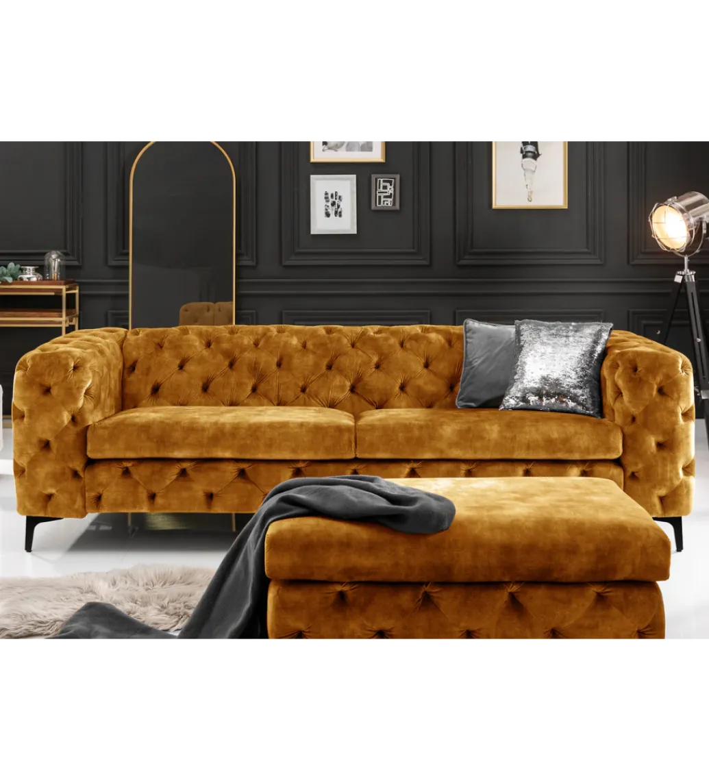 Pufa MODERN BAROCK 90 cm aksamitny musztardowo żółty*Invicta Interior Clearance