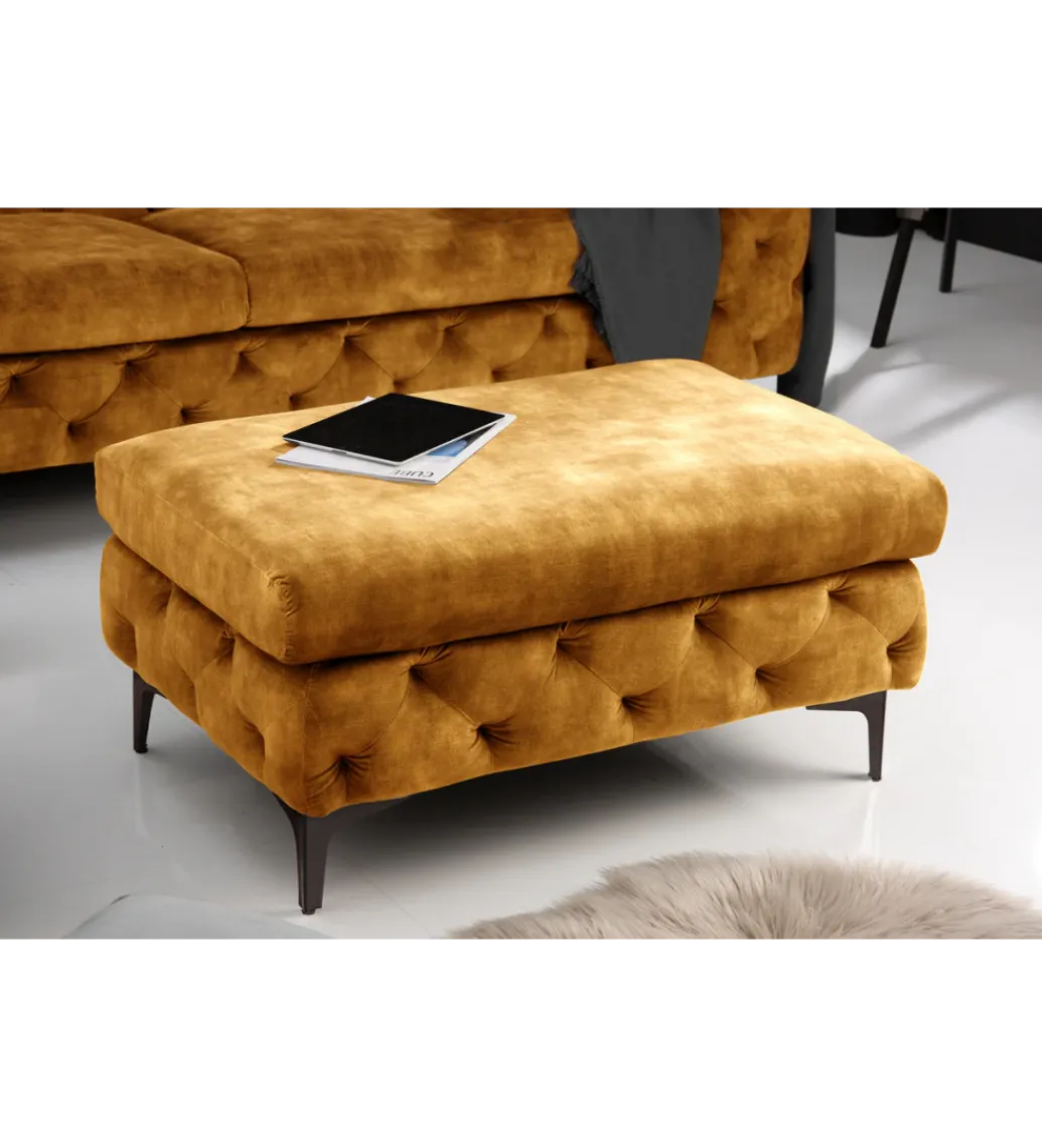 Pufa MODERN BAROCK 90 cm aksamitny musztardowo żółty*Invicta Interior Clearance