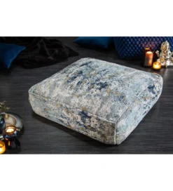 Pufa na podłogę Cabernet Sauvignon 70 cm niebiesko beżowa*Invicta Interior Hot