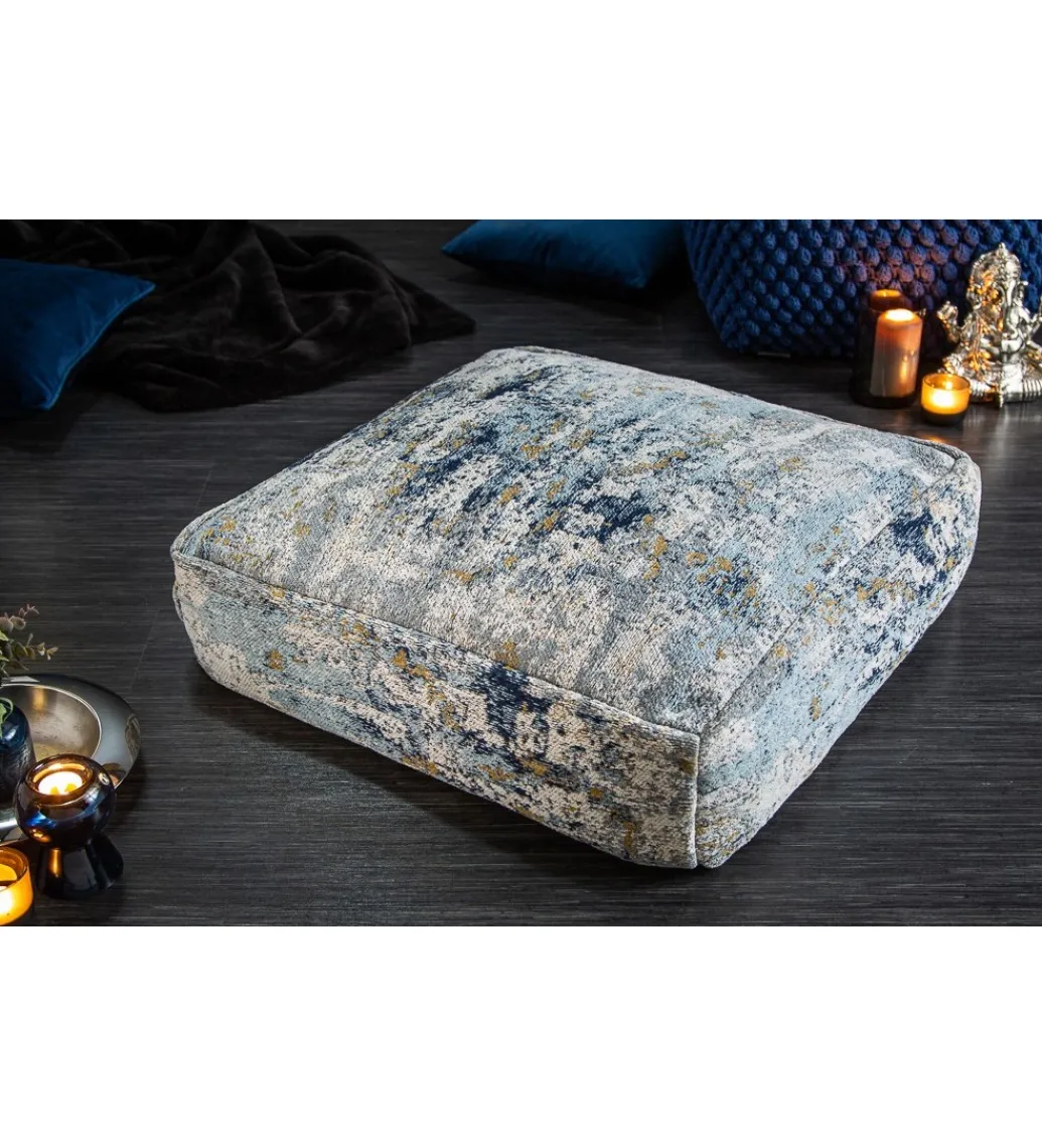 Pufa na podłogę Cabernet Sauvignon 70 cm niebiesko beżowa*Invicta Interior Hot