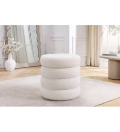 Pufa VOGUE 40 cm z schowkiem boucle biała*Invicta Interior