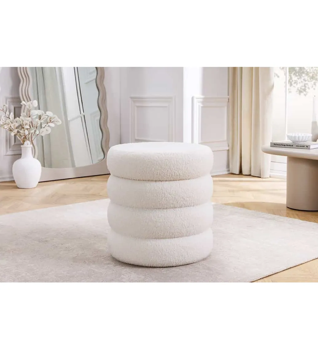 Pufa VOGUE 40 cm z schowkiem boucle biała*Invicta Interior