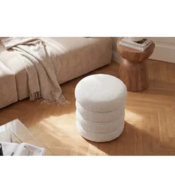 Pufa VOGUE 40 cm z schowkiem boucle biała*Invicta Interior