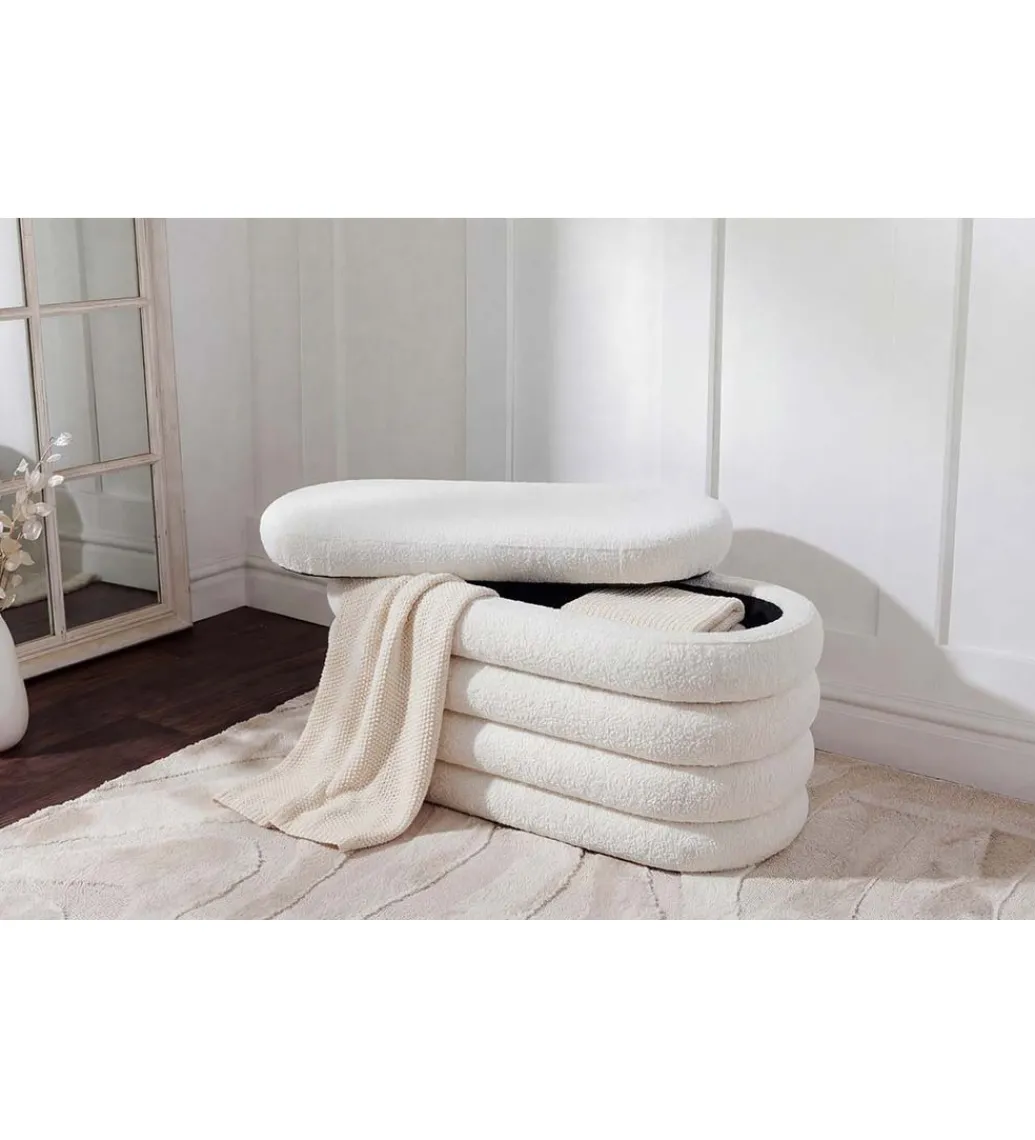 Pufa VOGUE 85 cm z schowkiem boucle białe*Invicta Interior Outlet